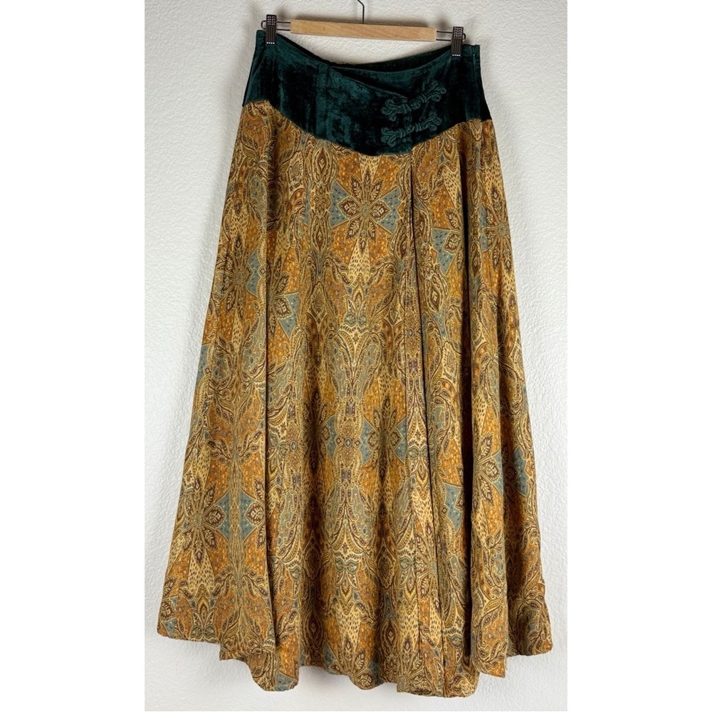 Soft Surroundings Women's Velvet Paisley Print Maxi Skirt, size Small Tall